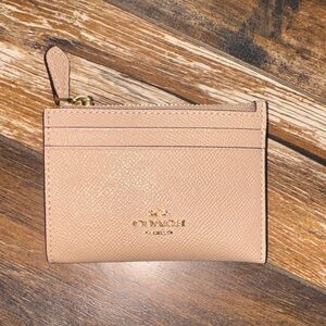 Coach Brown/Tan Leather Card Case Zip Wallet